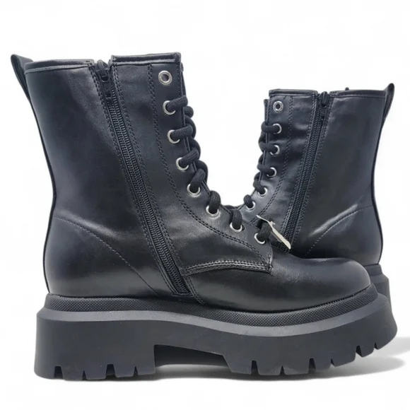 Black Platform Combat Boots 8Wide - Picture 5 of 11